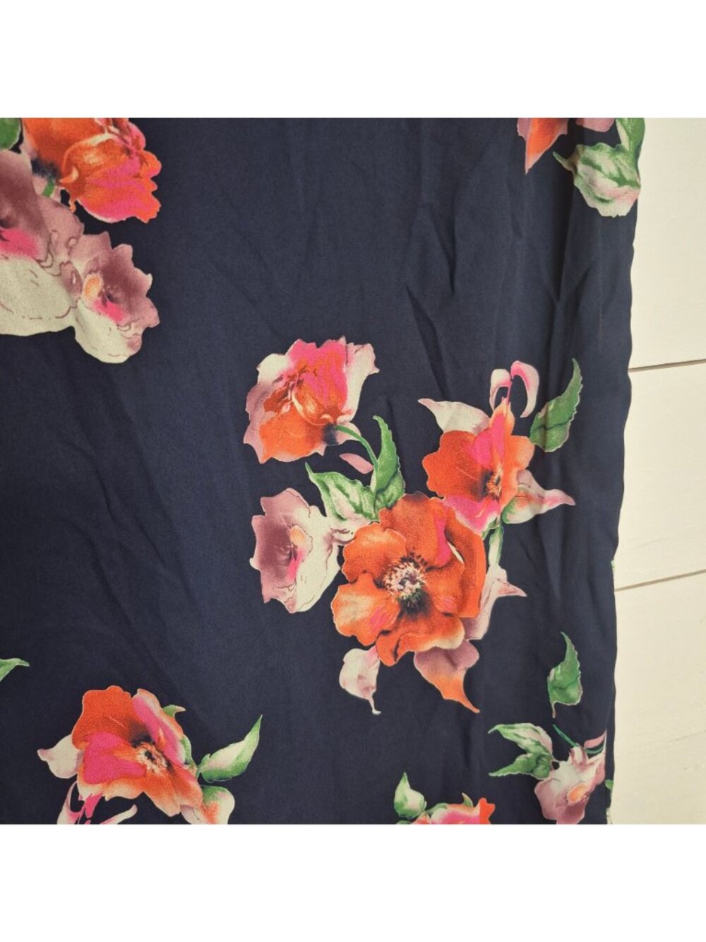 Skies Are Blue Floral Sleeveless Navy Dress With Ruffle Neckline - Picture 3 of 7